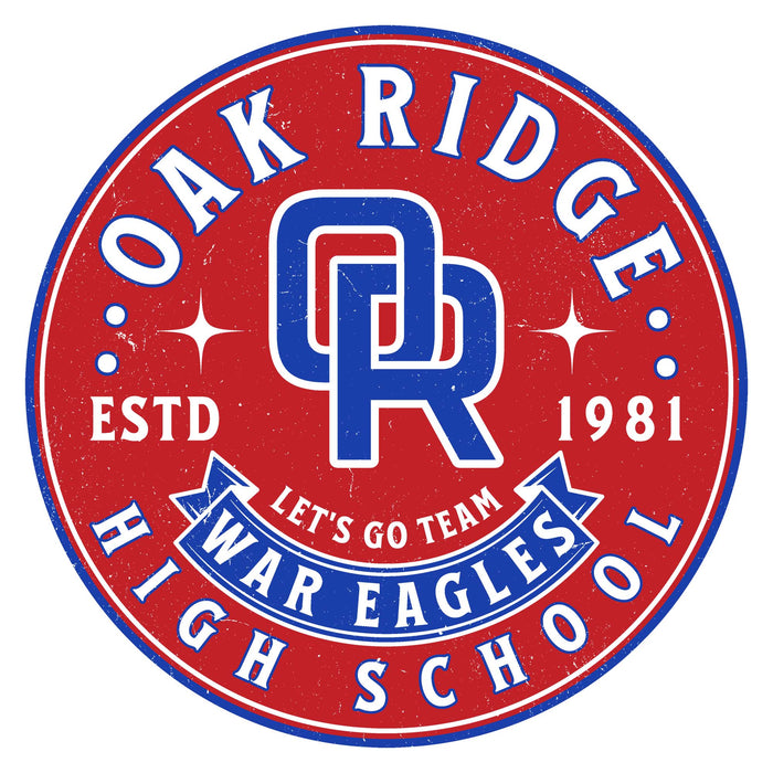 Close-up view of Oak Ridge High School War Eagles Unisex 3/4 sleeve Raglan T-shirt 215