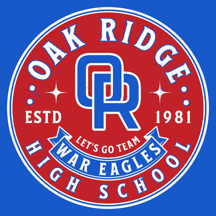 Oak Ridge High School logo with 'Let's Go Team War Eagles' on a blue background - Classic T-shirt Design 215
