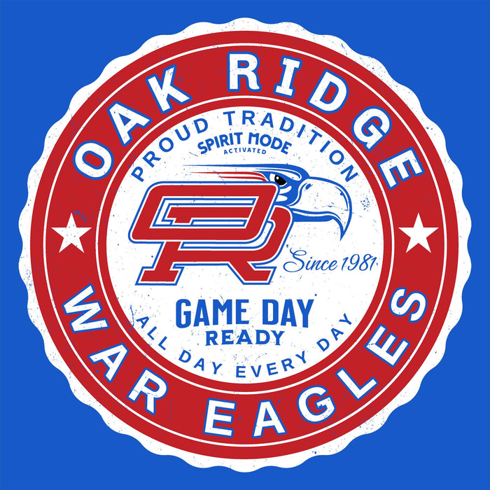 Close-up view of Oak Ridge High School War Eagles Royal Blue Classic Unisex T-shirt 216
