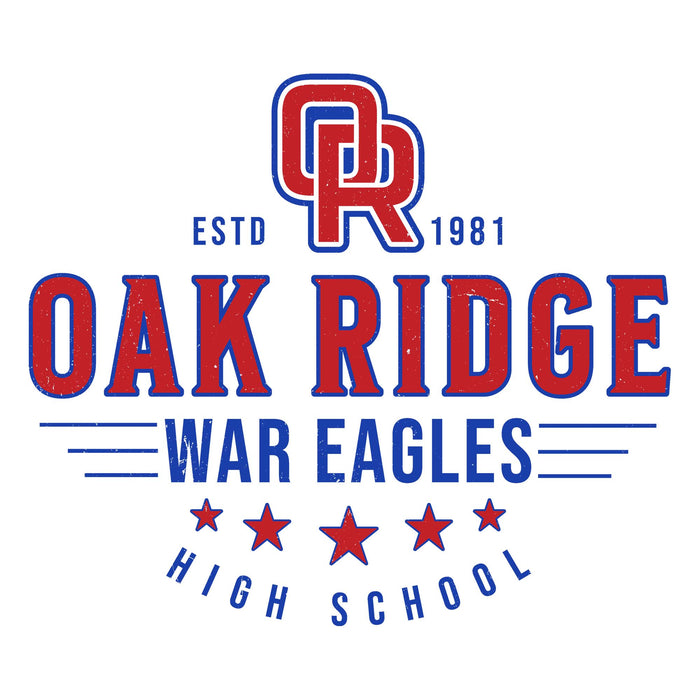 Close-up view of Oak Ridge High School War Eagles Unisex 3/4 sleeve Raglan T-shirt 217