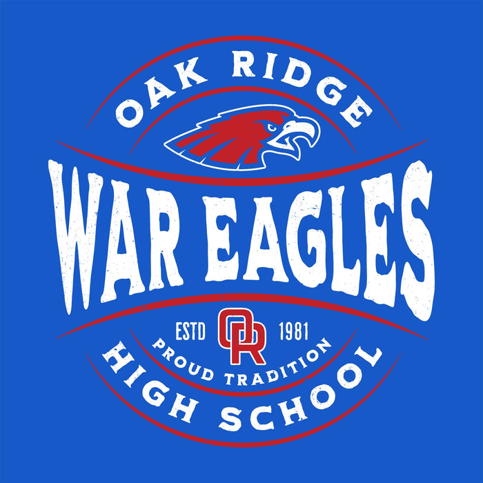 Close-up view of Oak Ridge High School War Eagles Women's Royal Blue SoftStyle T-shirt 218