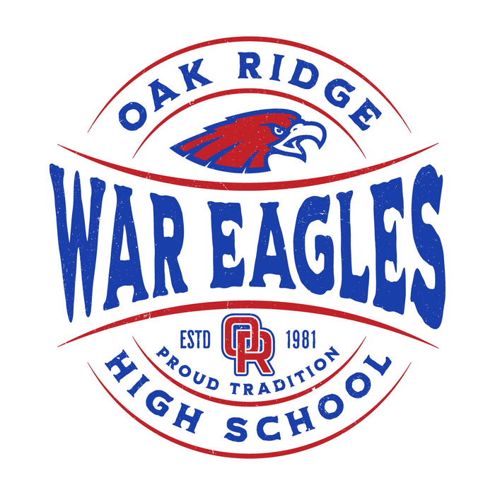 Close-up view of Oak Ridge High School War Eagles Unisex 3/4 sleeve Raglan T-shirt 218