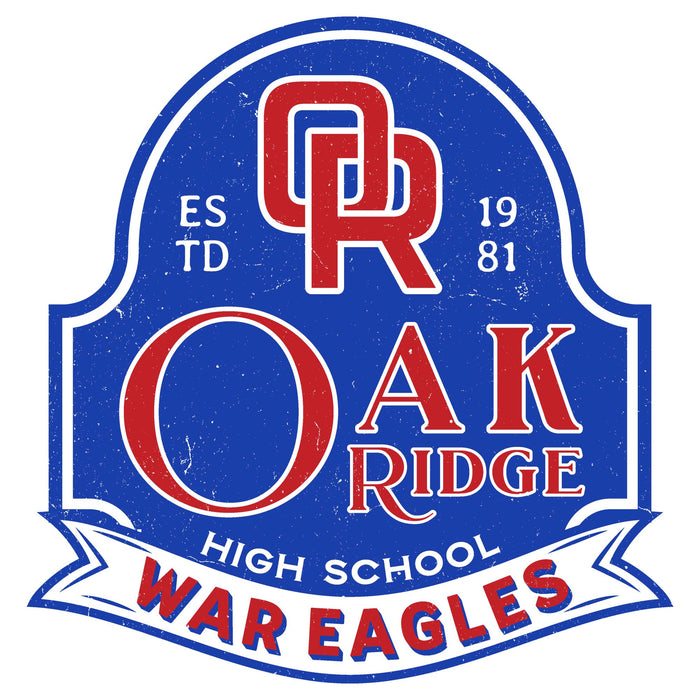 Close-up view of Oak Ridge High School War Eagles Unisex 3/4 sleeve Raglan T-shirt 219