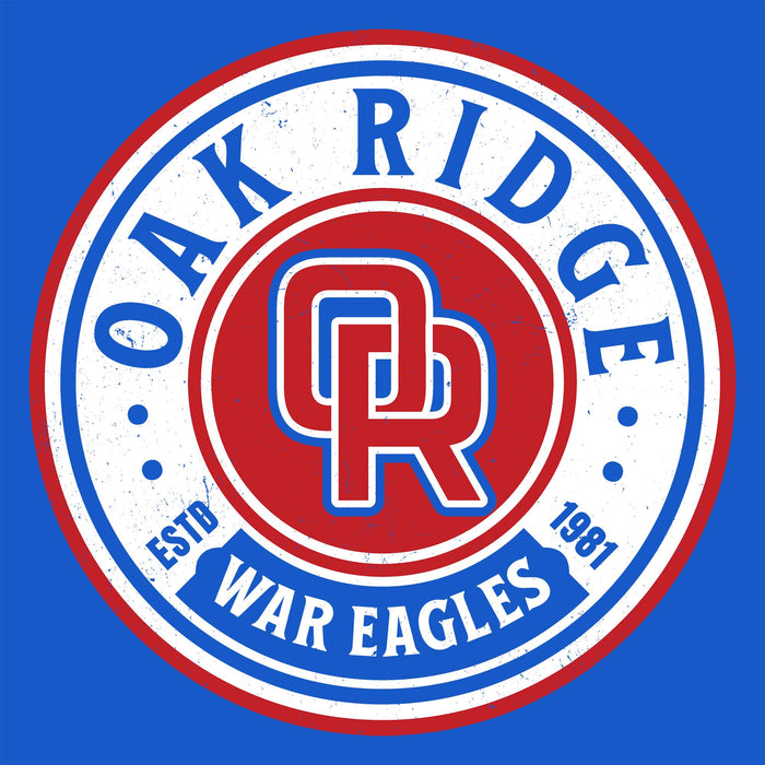 Close-up view of Oak Ridge High School War Eagles Women's Royal Blue SoftStyle T-shirt 220