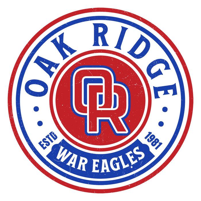 Close-up view of Oak Ridge High School War Eagles Unisex 3/4 sleeve Raglan T-shirt 220