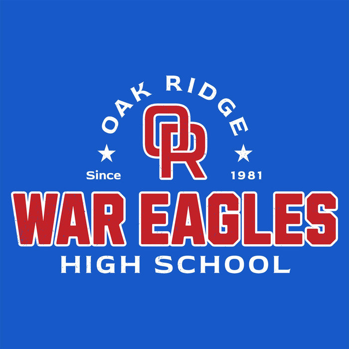 Close-up view of Oak Ridge High School War Eagles Women's Royal Blue SoftStyle T-shirt 222