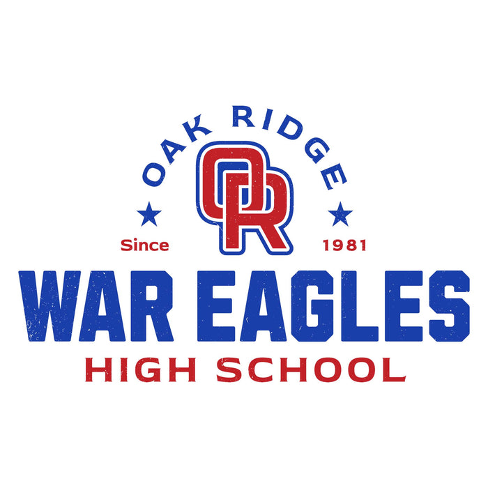 Close-up view of Oak Ridge High School War Eagles Unisex 3/4 sleeve Raglan T-shirt 222