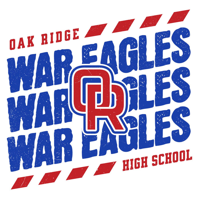 Close-up view of Oak Ridge High School War Eagles Unisex 3/4 sleeve Raglan T-shirt 223