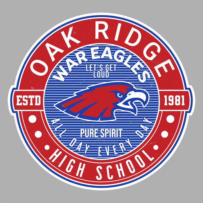 Close-up view of Oak Ridge High School War Eagles Women's Grey SoftStyle T-shirt 224