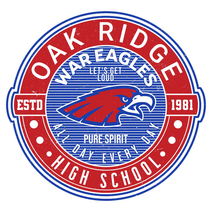 Close-up view of Oak Ridge High School War Eagles Unisex 3/4 sleeve Raglan T-shirt 224