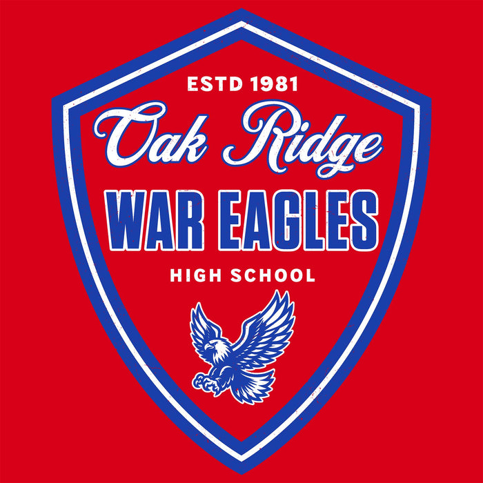 Close-up view of Oak Ridge High School War Eagles Red Classic Unisex T-shirt 225