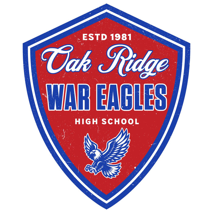 Close-up view of Oak Ridge High School War Eagles Unisex 3/4 sleeve Raglan T-shirt 225