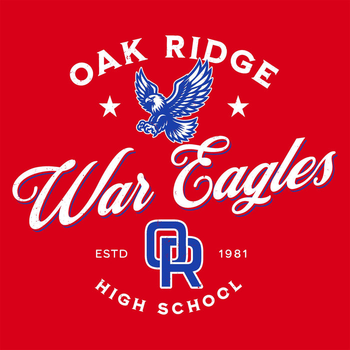 Close-up view of Oak Ridge High School War Eagles Women's Red SoftStyle T-shirt 226