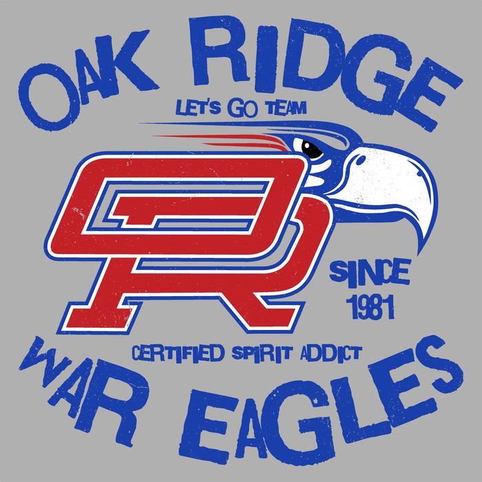 Close-up view of Oak Ridge High School War Eagles Women's Grey SoftStyle T-shirt 228