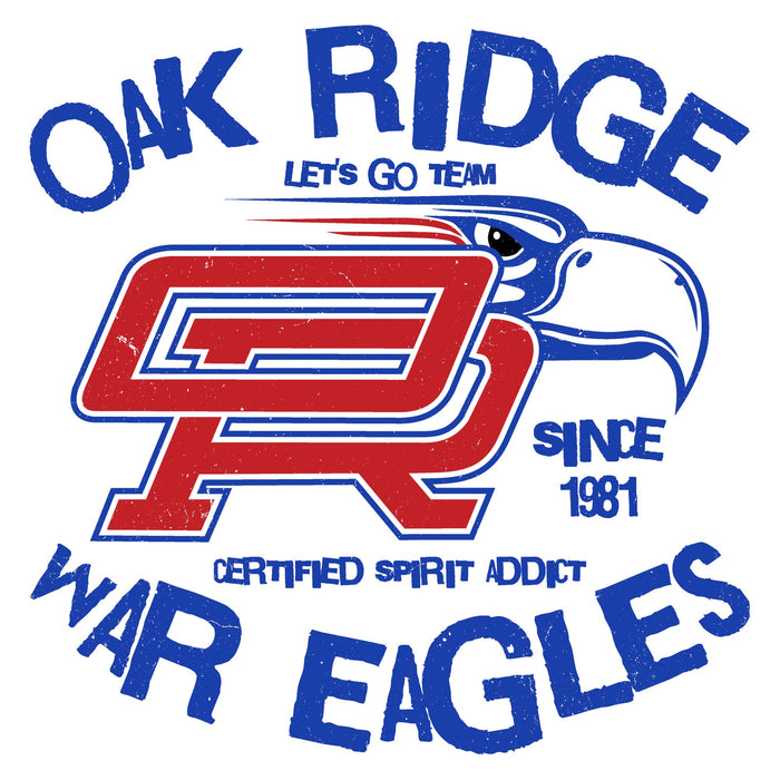 Close-up view of Oak Ridge High School War Eagles Unisex 3/4 sleeve Raglan T-shirt 228