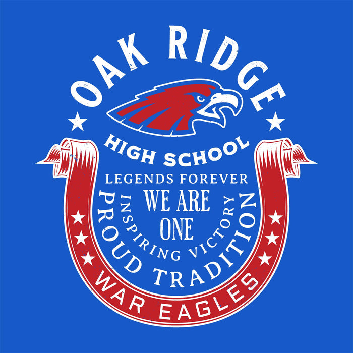 Close-up view of Oak Ridge High School War Eagles Royal Blue Classic Unisex T-shirt 229