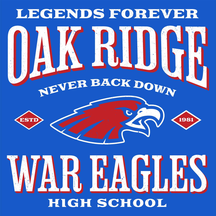 Close-up view of Oak Ridge High School War Eagles Royal Blue Classic Unisex T-shirt 230
