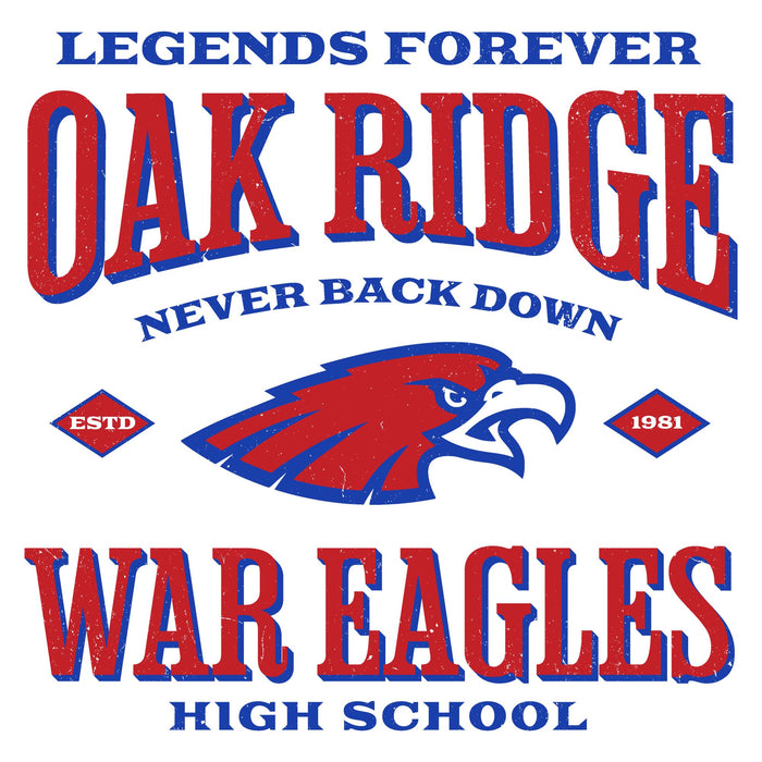 Close-up view of Oak Ridge High School War Eagles Unisex 3/4 sleeve Raglan T-shirt 230