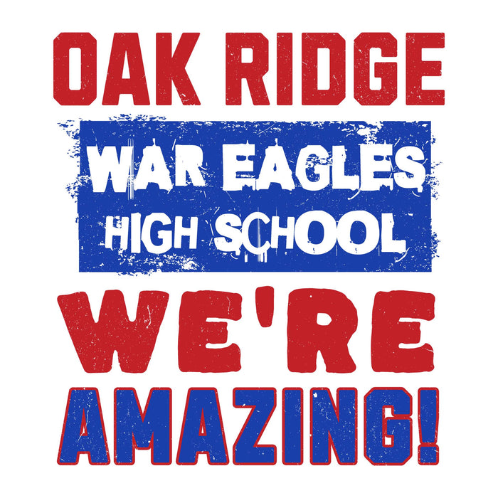 Close-up view of Oak Ridge High School War Eagles Unisex 3/4 sleeve Raglan T-shirt 231