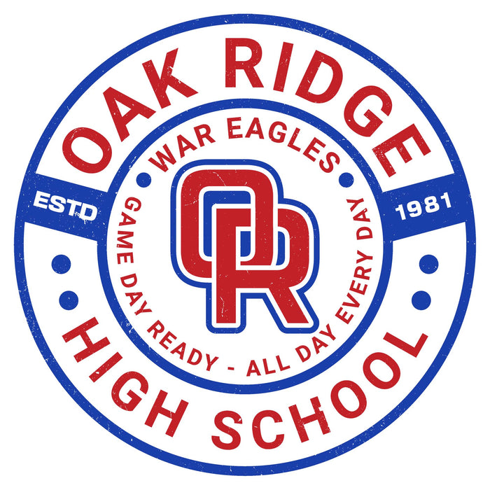 Close-up view of Oak Ridge High School War Eagles Unisex 3/4 sleeve Raglan T-shirt 239