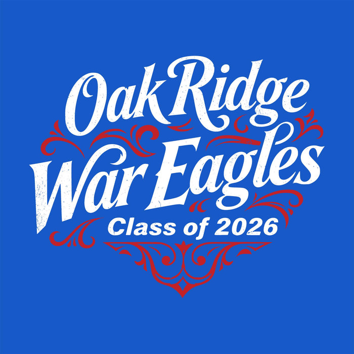 Close-up view of Oak Ridge High School War Eagles Royal Blue Classic Unisex T-shirt 255