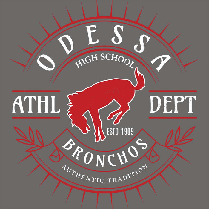 Close-up view of Odessa High School Bronchos Dark Grey Classic Unisex T-shirt 201