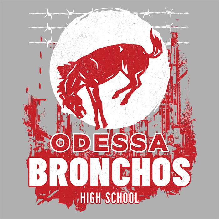 Close-up view of Odessa High School Bronchos Unisex 3/4 Sleeve Raglan T-shirt 202