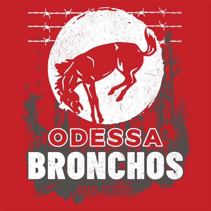 Close-up view of Odessa High School Bronchos Red Classic Unisex T-shirt 203