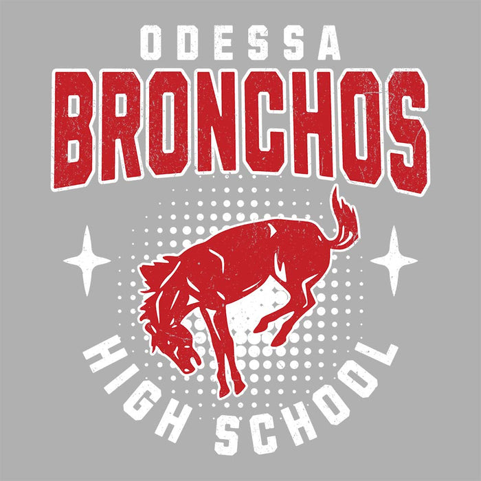 Close-up view of Odessa High School Bronchos Unisex 3/4 Sleeve Raglan T-shirt 204