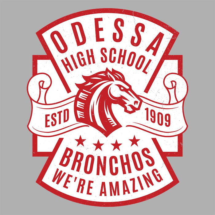 Close-up view of Odessa High School Bronchos Unisex 3/4 Sleeve Raglan T-shirt 207