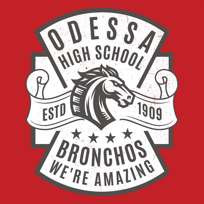 Close-up view of Odessa High School Bronchos Red Classic Unisex T-shirt 207