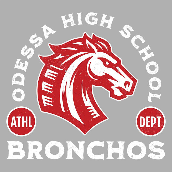 Close-up view of Odessa High School Bronchos Unisex 3/4 Sleeve Raglan T-shirt 208