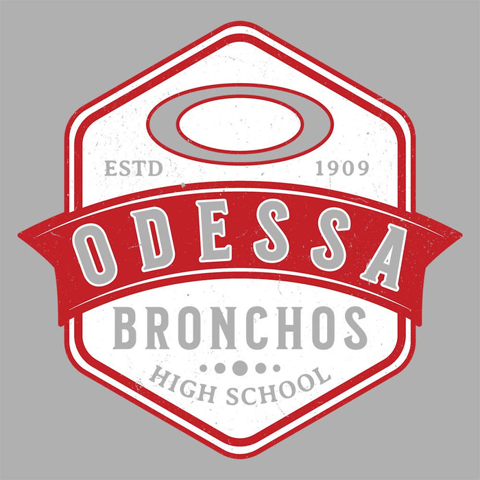 Close-up view of Odessa High School Bronchos Unisex 3/4 Sleeve Raglan T-shirt 209