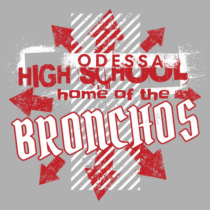 Close-up view of Odessa High School Bronchos Unisex 3/4 Sleeve Raglan T-shirt 210