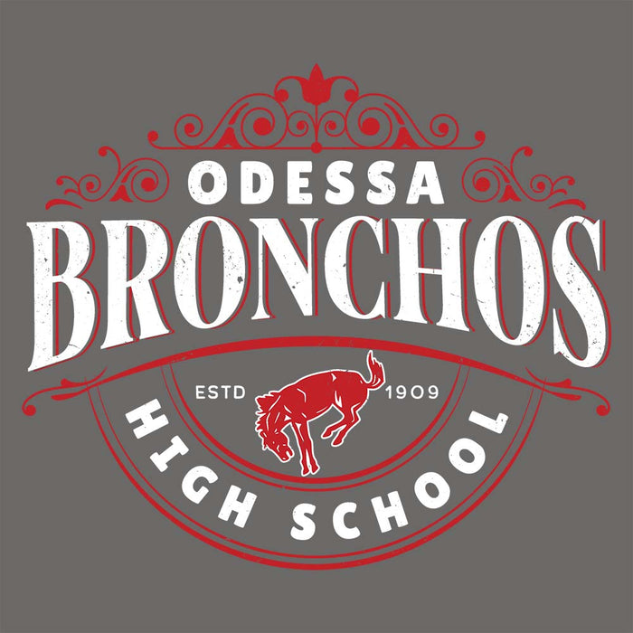 Close-up view of Odessa High School Bronchos Dark Grey Classic Unisex T-shirt 211