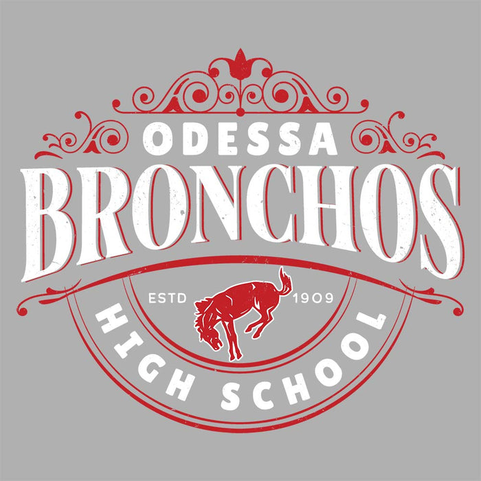 Close-up view of Odessa High School Bronchos Unisex 3/4 Sleeve Raglan T-shirt 211