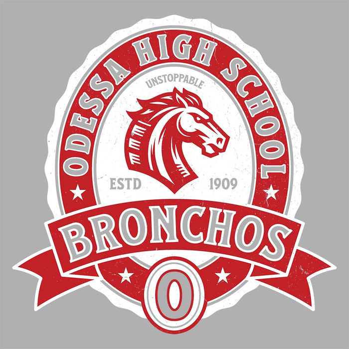 Close-up view of Odessa High School Bronchos Unisex 3/4 Sleeve Raglan T-shirt 211