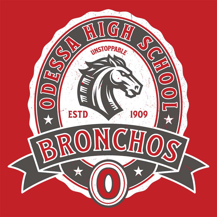 Close-up view of Odessa High School Bronchos Red Classic Unisex T-shirt 212