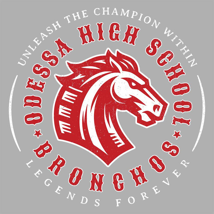 Close-up view of Odessa High School Bronchos Unisex 3/4 Sleeve Raglan T-shirt 214