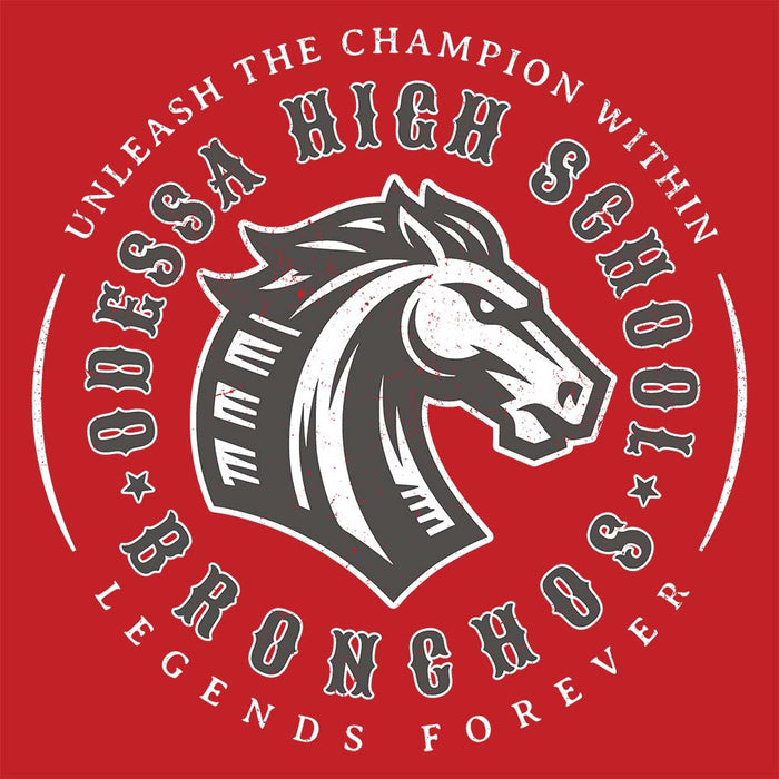 Close-up view of Odessa High School Bronchos Red Classic Unisex T-shirt 214