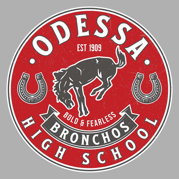 Close-up view of Odessa High School Bronchos Unisex 3/4 Sleeve Raglan T-shirt 215