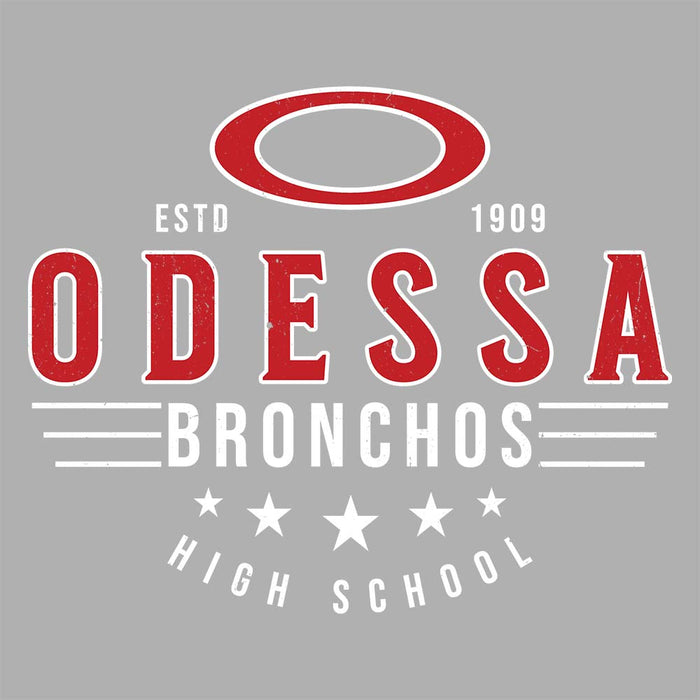 Close-up view of Odessa High School Bronchos Unisex 3/4 Sleeve Raglan T-shirt 217