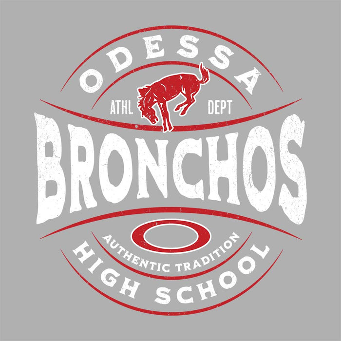 Close-up view of Odessa High School Bronchos Unisex 3/4 Sleeve Raglan T-shirt 218