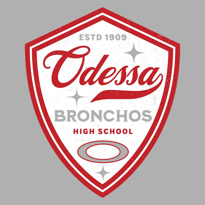 Close-up view of Odessa High School Bronchos Unisex 3/4 Sleeve Raglan T-shirt 225