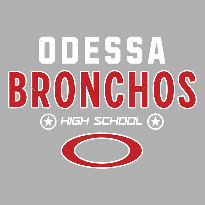 Close-up view of Odessa High School Bronchos Unisex 3/4 sleeve Raglan T-shirt 003