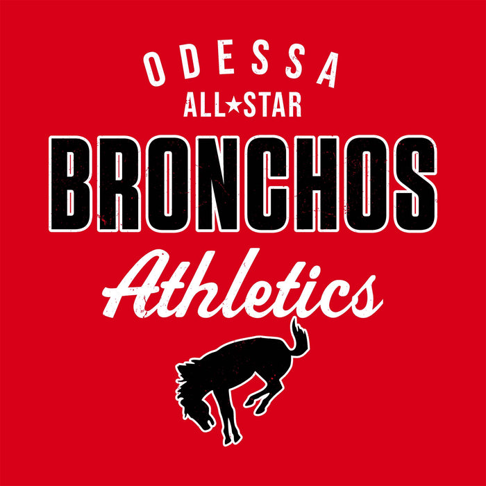 Close-up view of Odessa High School Bronchos Women's Red SoftStyle T-shirt 034