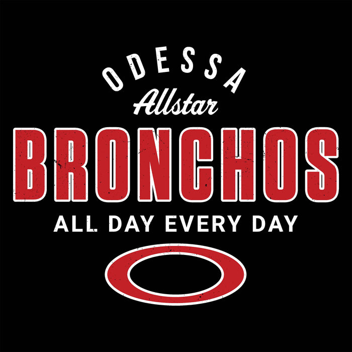 Vintage-style 'Odessa Allstar Bronchos All Day Every Day' logo on a black background - Women's T-shirt design 040 Black