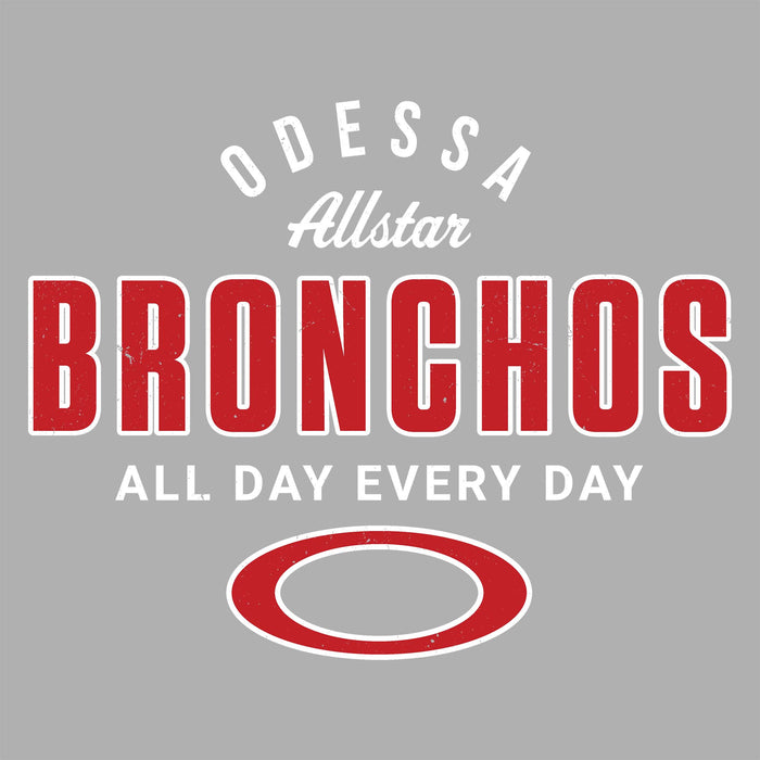 Close-up view of Odessa High School Bronchos Unisex 3/4 sleeve Raglan T-shirt 040