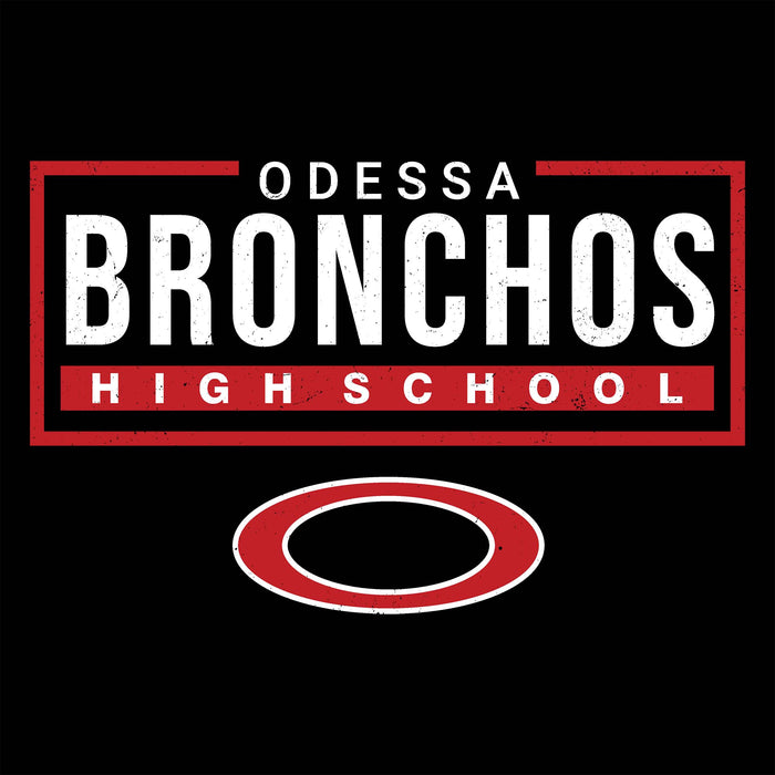 Close-up view of Odessa High School Bronchos Unisex 3/4 sleeve Raglan T-shirt 049