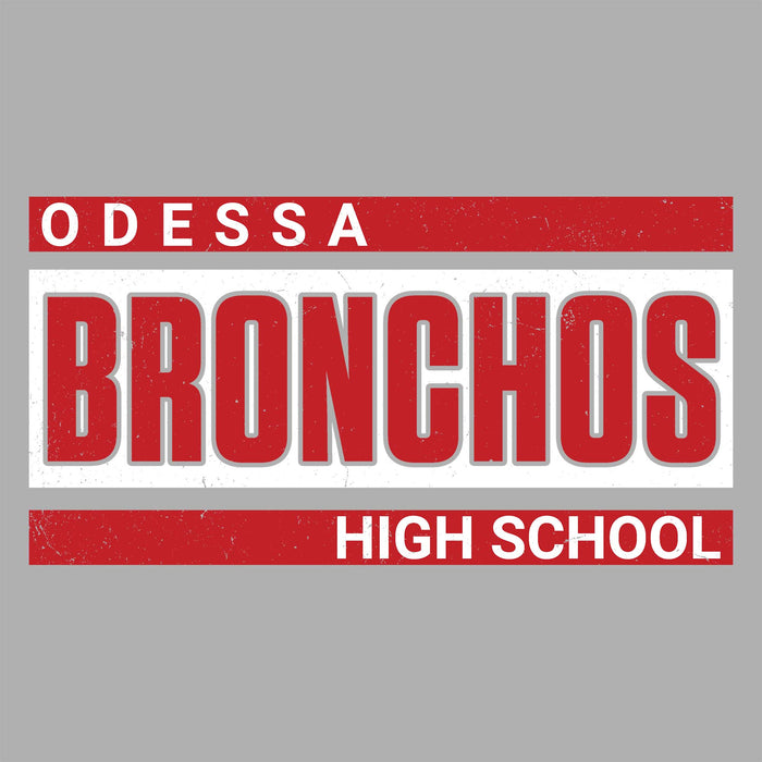 Close-up view of Odessa High School Bronchos Unisex 3/4 sleeve Raglan T-shirt 098